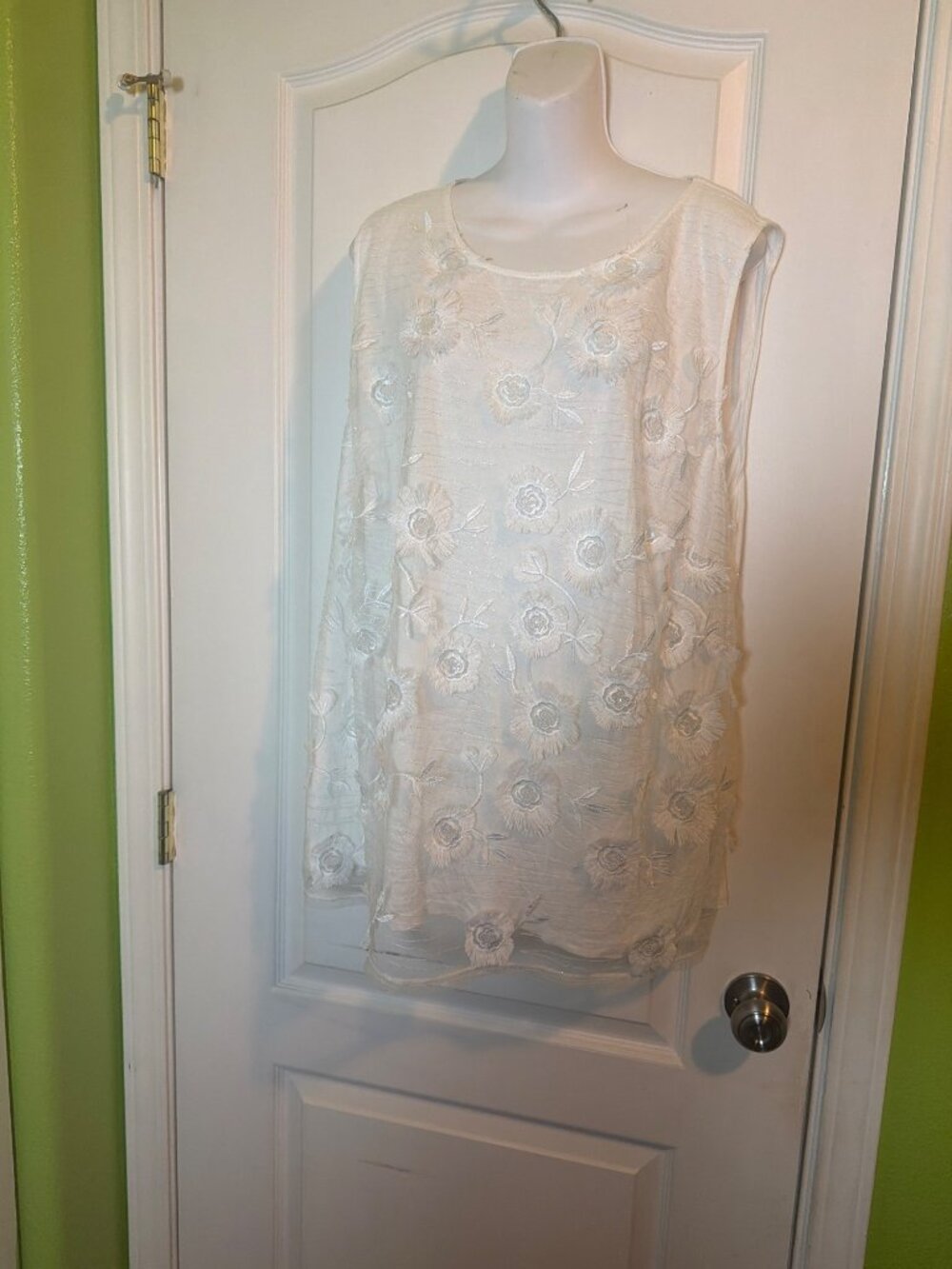 INC International Concepts Womens Embroidered Floral Sleeveless Top 3X‎ White